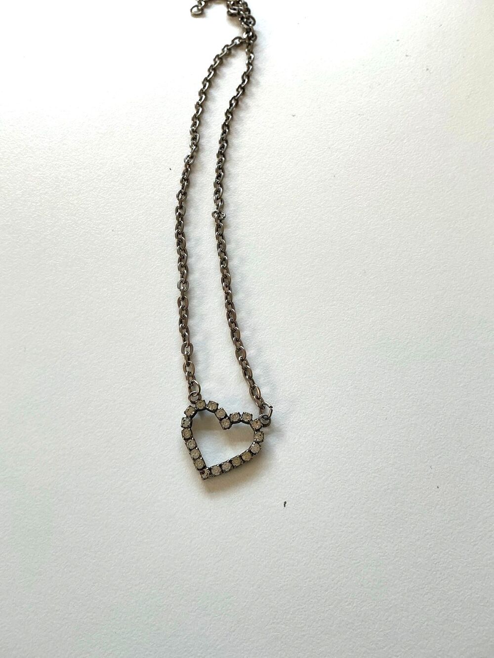 Silver Heart Pendant Necklace with Rhinestones
